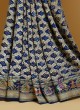 Navy Blue Bandhani Khadi Chiffon Saree With Weaving Motifs